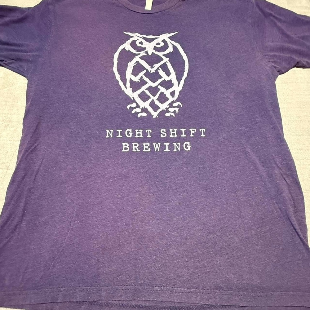Night Shift Brewing Owl Logo Beer Brewery T Shirt Purple Adult XL Craft beer USA